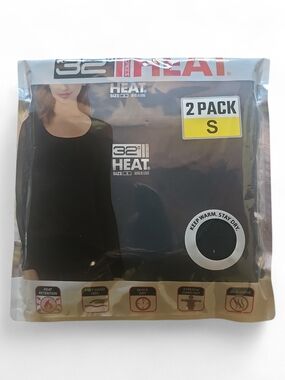 32 Degrees Women's Black Long Sleeve Thermal Top - 2 Pack